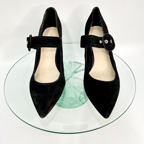 Marc Fisher Carney Heels Size 8 M Black Suede Leather Pointed Toe Strap - Picture 6 of 12